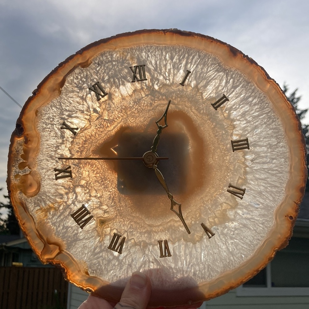 Geode slab analog clock face mineral stone quartz
